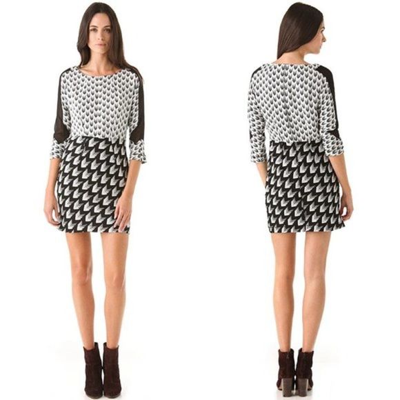 Rag & Bone white black arrow mixed print silk long sleeve mini dress - Picture 1 of 8